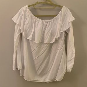 White, Long Sleeve, Off the Shoulder, Ruffle Top